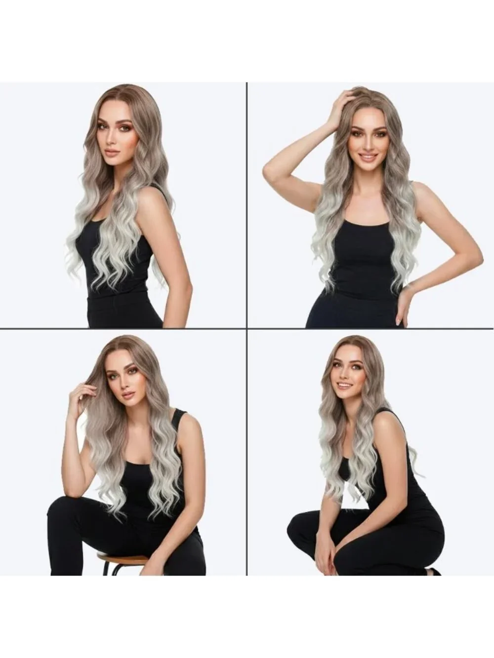 Women's Brown To White 26 Inch Charming Middle Part Heat Resistant Fiber Wigs